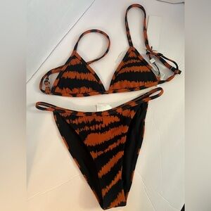 Billabong Orange and Black Tiger Stripe Bikini